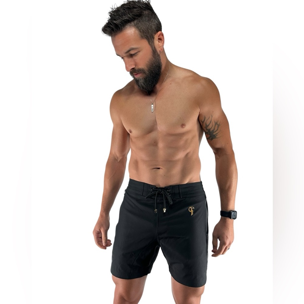 TUCANN / Black Swim Trunks with Gold Details / Medium - Picture 7 of 9